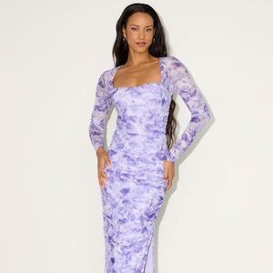Lulus Janessa Light Purple Floral Mesh Bodycon Midi Dress - Size S